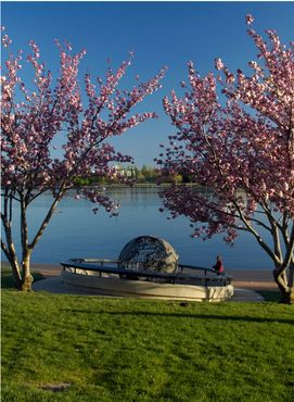 Captain Cook Memorial Globe located on the shores of Lake Burley Griffin in Canberra, Australia.