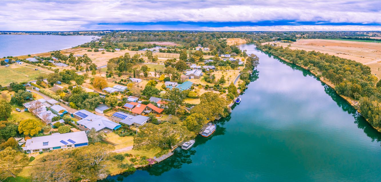 Aerial view of Mitchell River and Eagle Point Bay, Gippsland, Australia