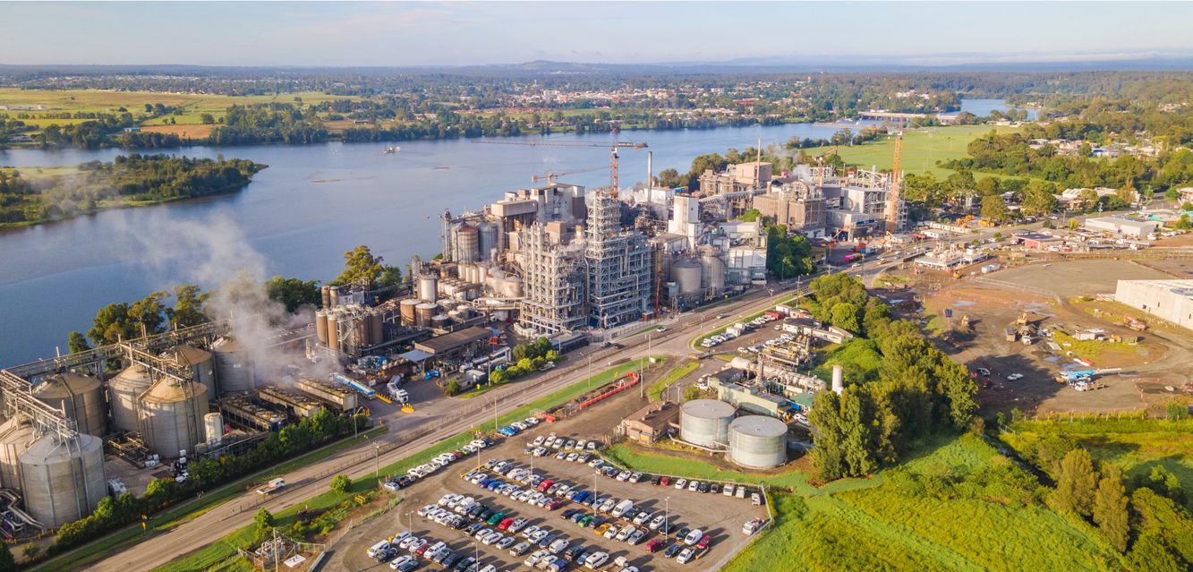 A large grain mill by the Shoalhaven River in Bomaderry, New South Wales.