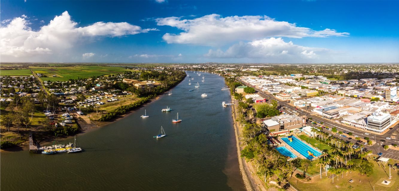 Downtown Bundaberg fronts onto the Burnett River.