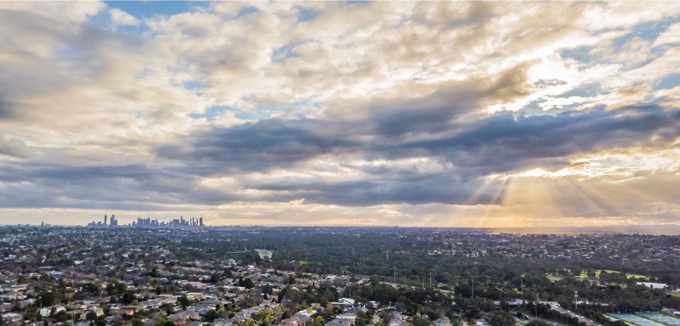 Melbourne’s skyline from the northeast, not far from Cambellfield.