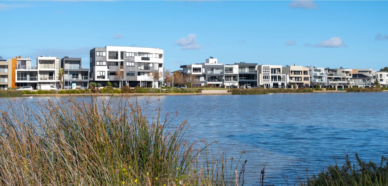The view across Caroline Springs Lake, Victoria.