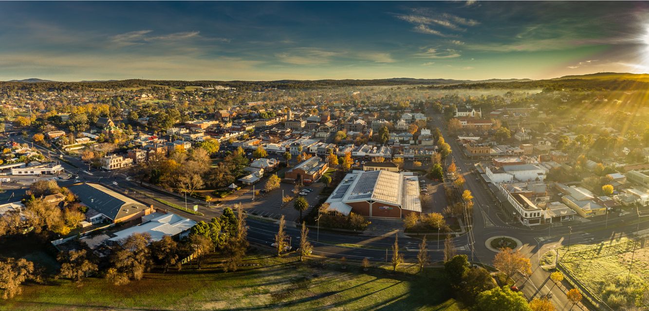 Early morning mist lifts over Castlemaine, Victoria.