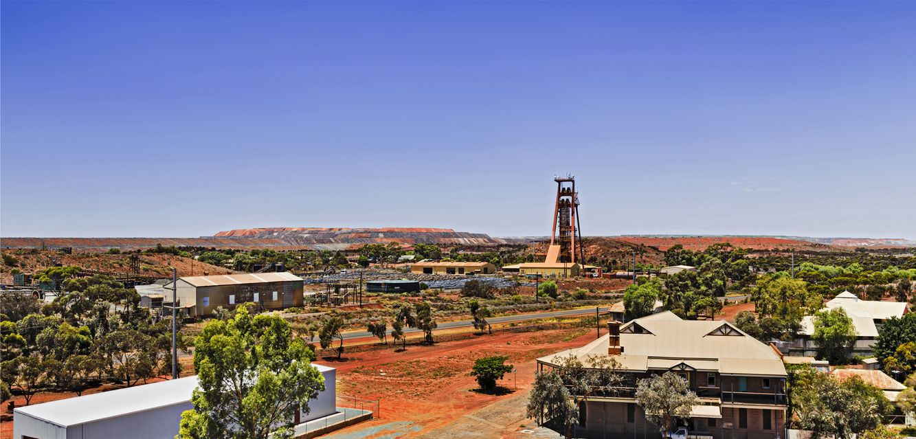An aerial view of Kalgoorlie town.