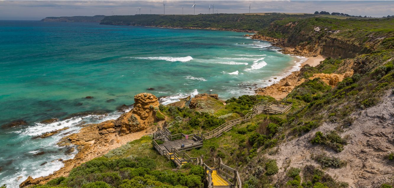 Wooden path to Portland Beach, Victoria.