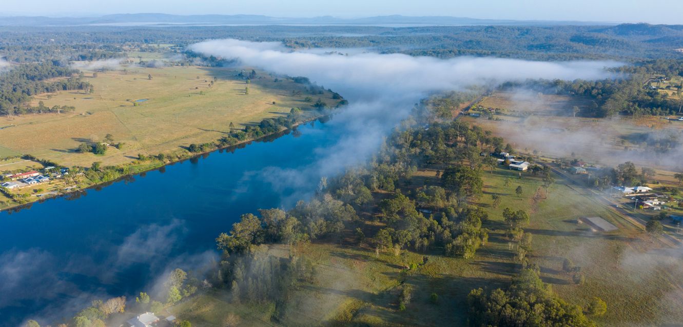 Morning mist over the Clarence River near Grafton, New South Wales.