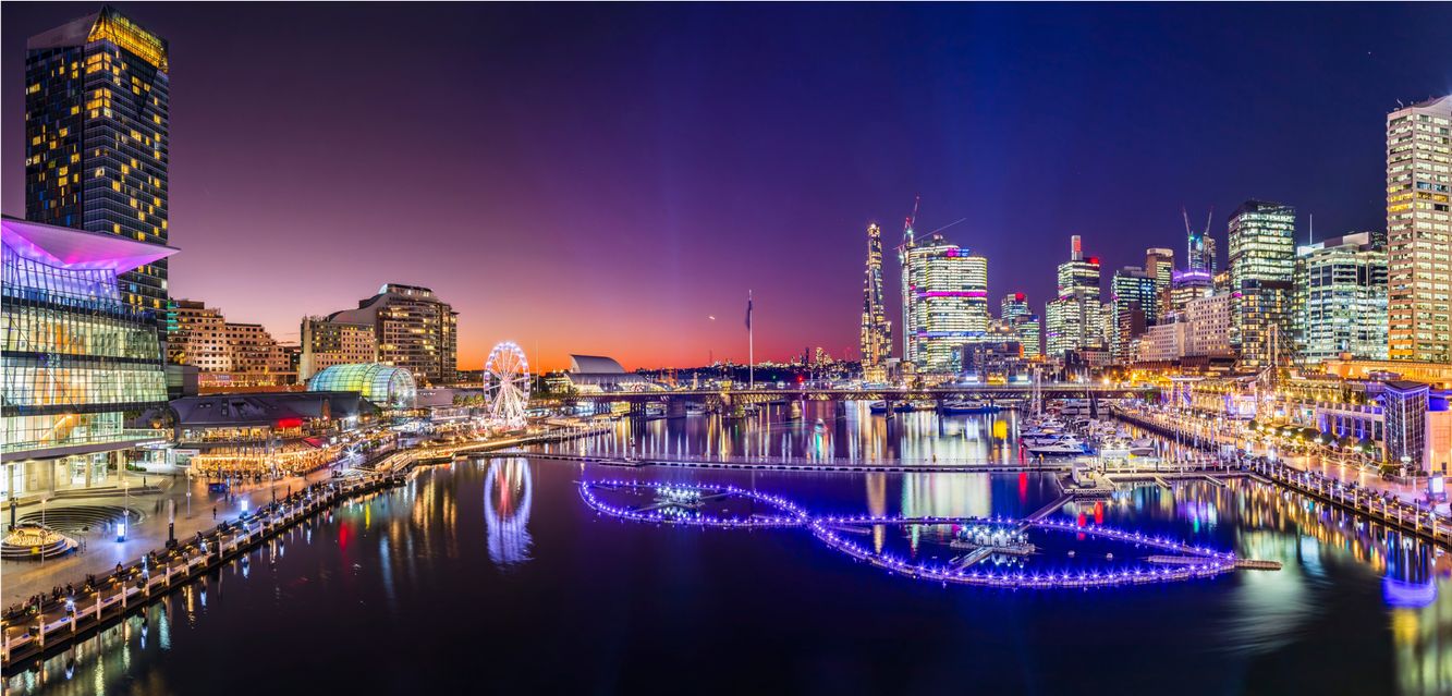 Sydney’s Darling Harbour at night.