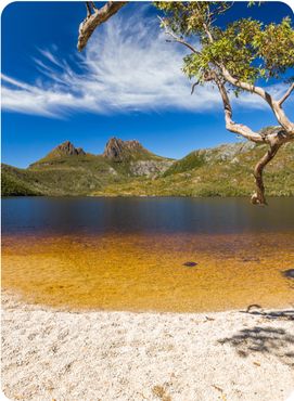 Lake Dove Beach in Cradle Mountain in Tasmania, Australia.
