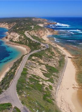 An aerial view of the Fort Nepean coastline on the Mornington Peninsula, Victoria.