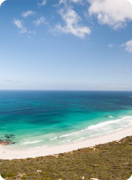 Margaret River surf beach with a perfect blue sky, Western Australia.