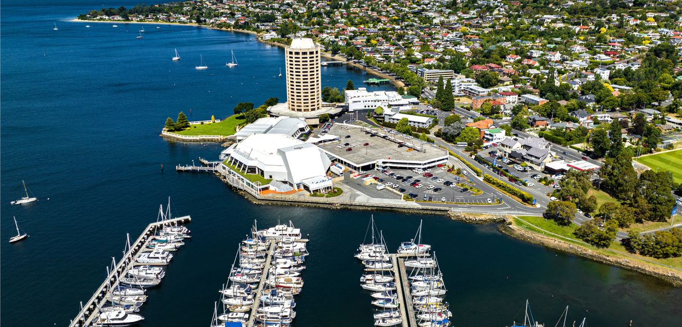 Yachts moored in front of Wrest Point Casino, Tasmania.