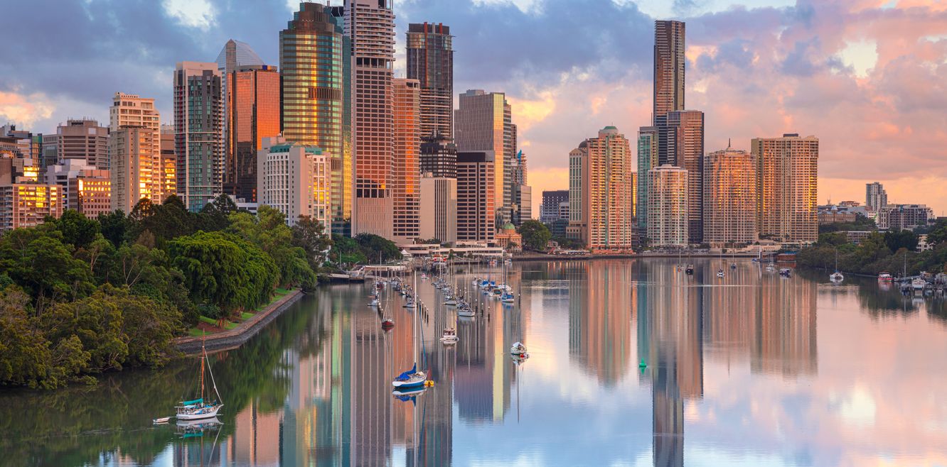 Brisbane’s skyline at sunrise.