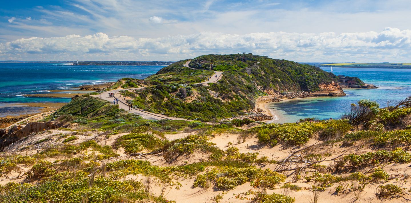 Point Nepean and Port Phillip Bay on a hot summer day in Victoria, Australia