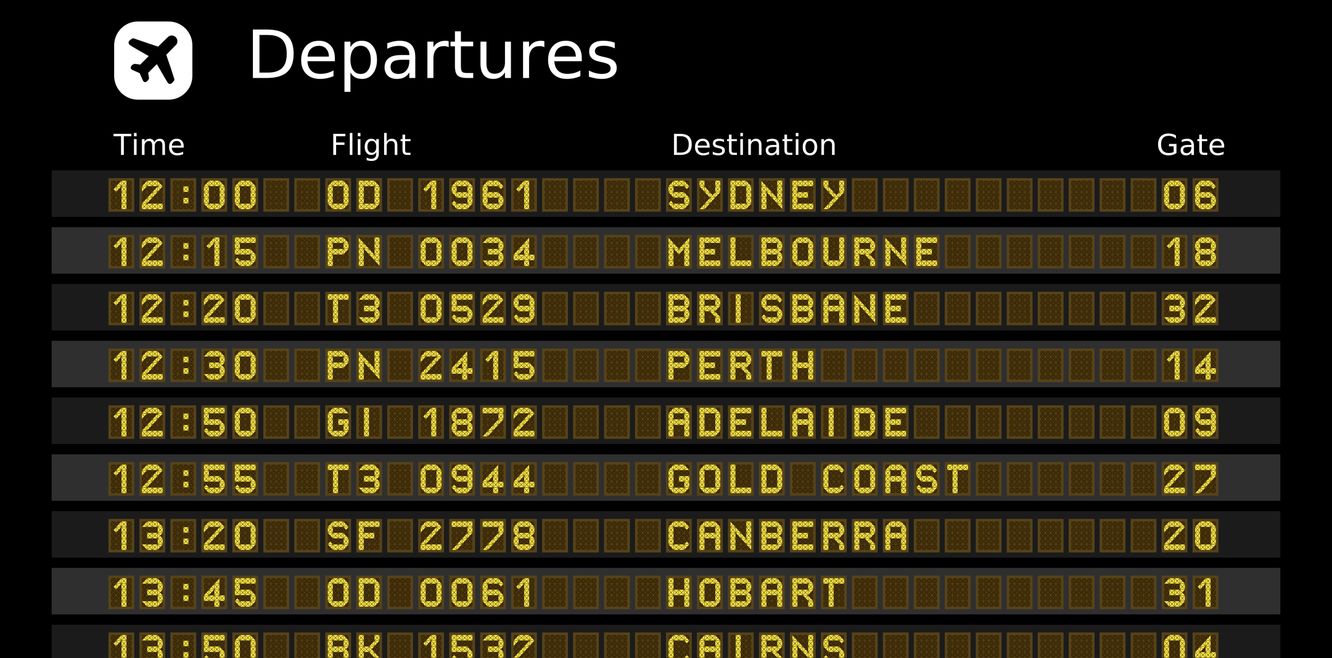 Photo of airport departure board.