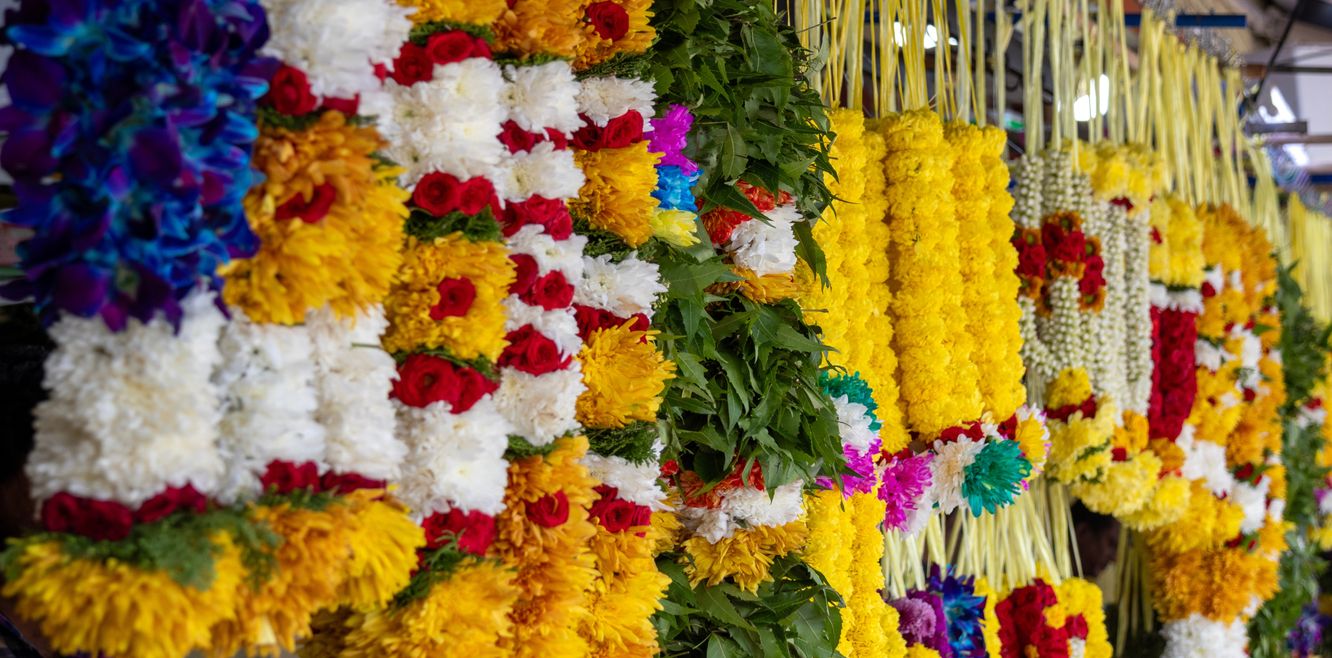 Garlands for sale along the roadside in Johor Bahru