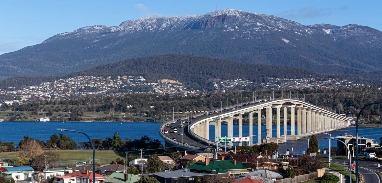 Enjoy the outlook to Mount Wellington over Hobart’s Tasman Bridge.