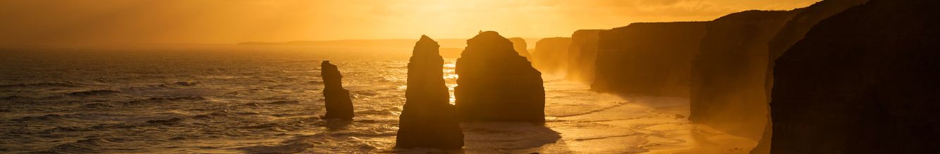 The 12 Apostles at sunset.