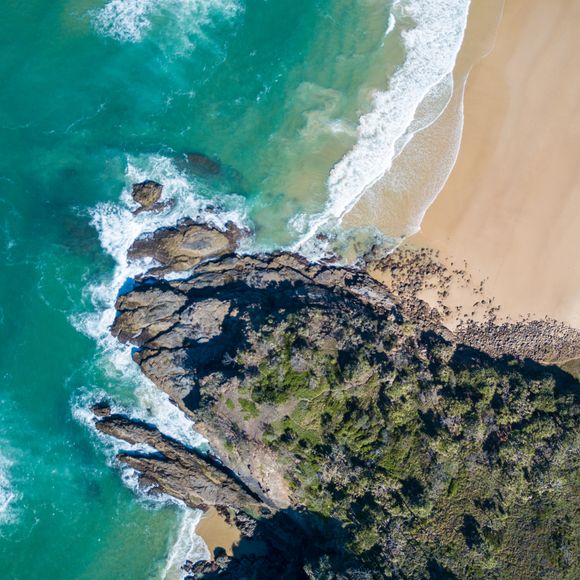 Drone photograph of the coastline around Noosa Heads.