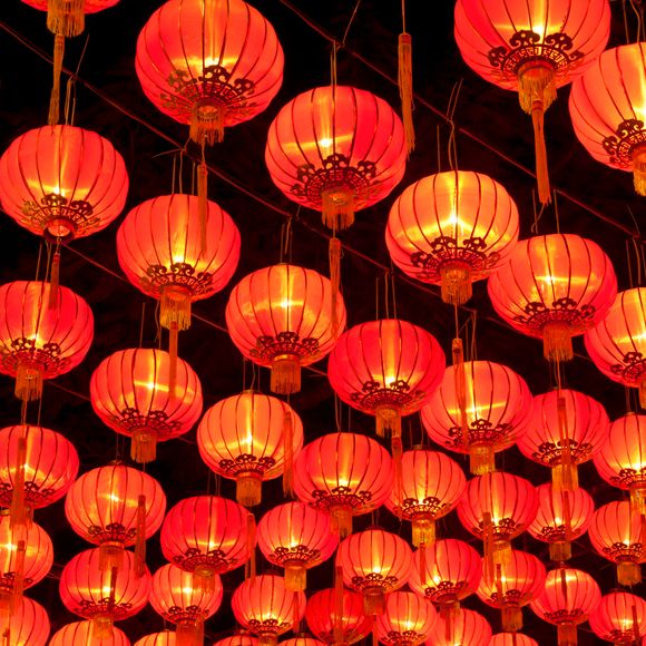 Ren lanterns hung for Lunar New Year.