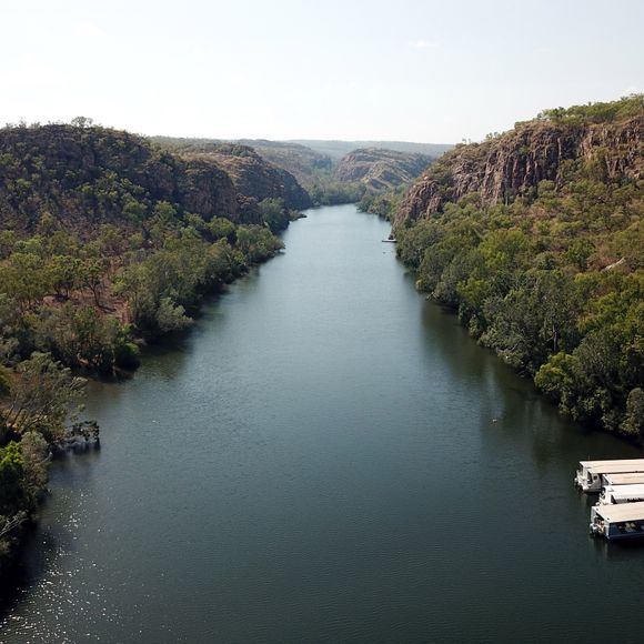 Panoramic view over the Katherine river and Nitmiluk Gorge in Nitmiluk National Park.