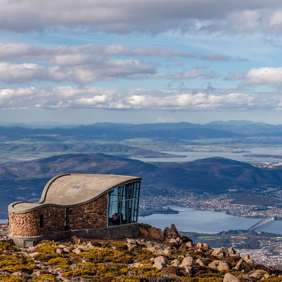 The Mount Wellington Lookout overlooking Hobart, Tasmania.